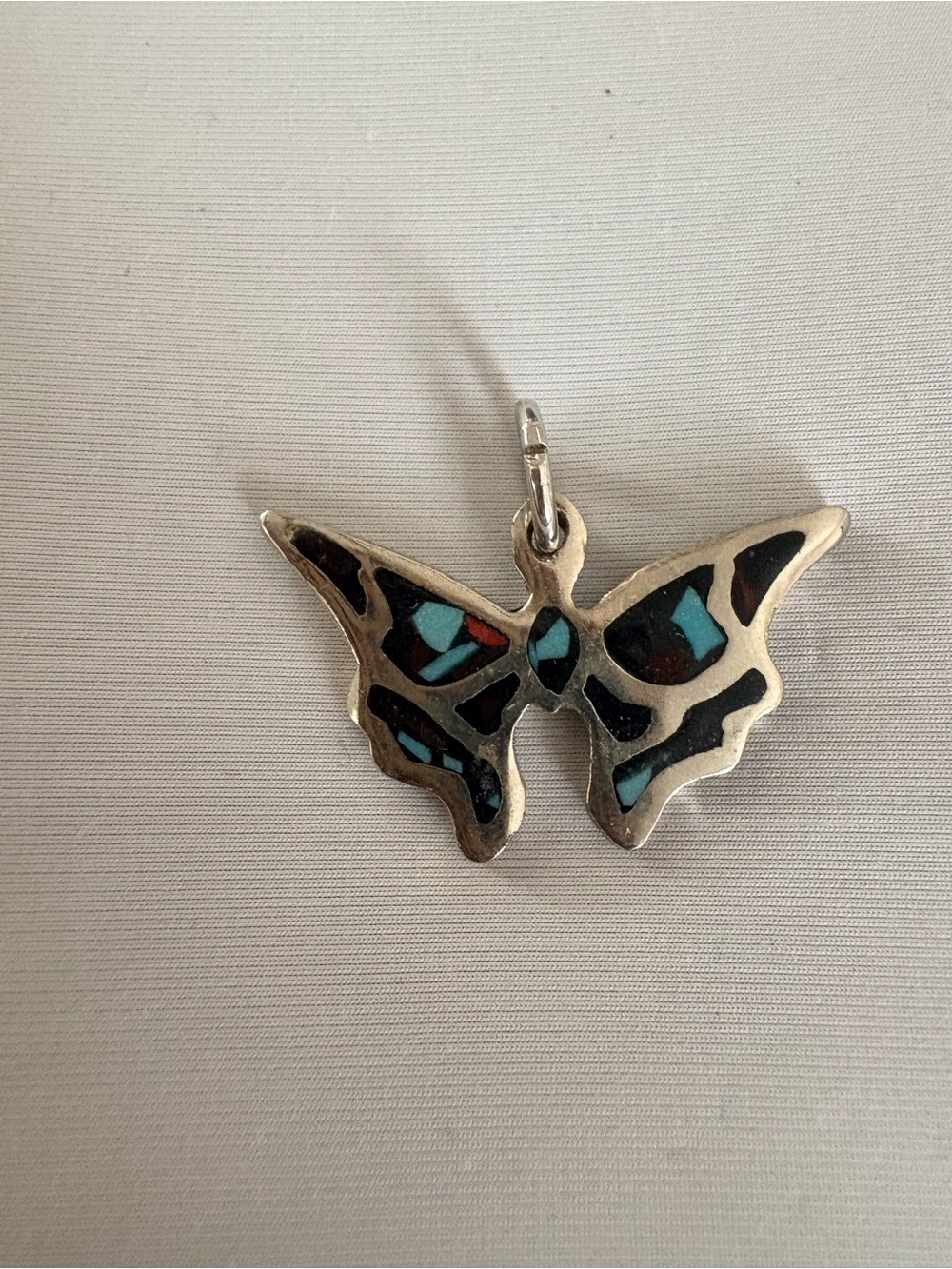 Sterling Silver Butterfly Pendant with Turquoise Inlay - Blue Accent